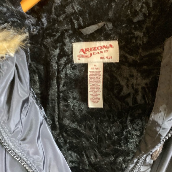Arizona Jeans Co Womens Black Jacket Faux Fur Hood Rain Slick Jrs Plus 3X - Picture 5 of 16